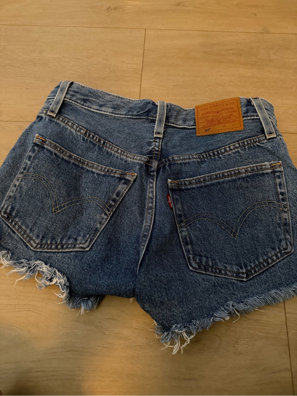 Levi's Dark Blue Frayed Hem Denim Shorts